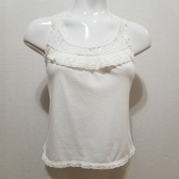 Abercrombie & Fitch top Small floral lace ruffle trim sleeveless racerback tank - Picture 1 of 12